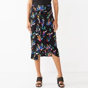 Nine West Tie-Front Sarong tropical print resort wear‎ midi skirt size small